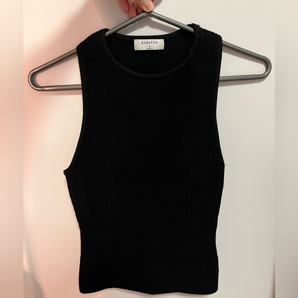 Aritzia Babaton Black Sculpt Knit Racerback Tank